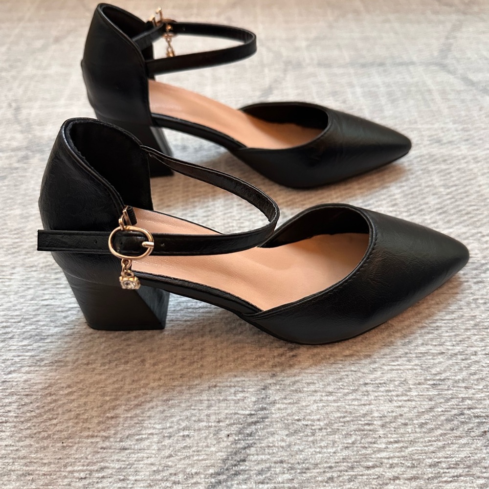 NWOT Black Block Heels with Ankle Strap